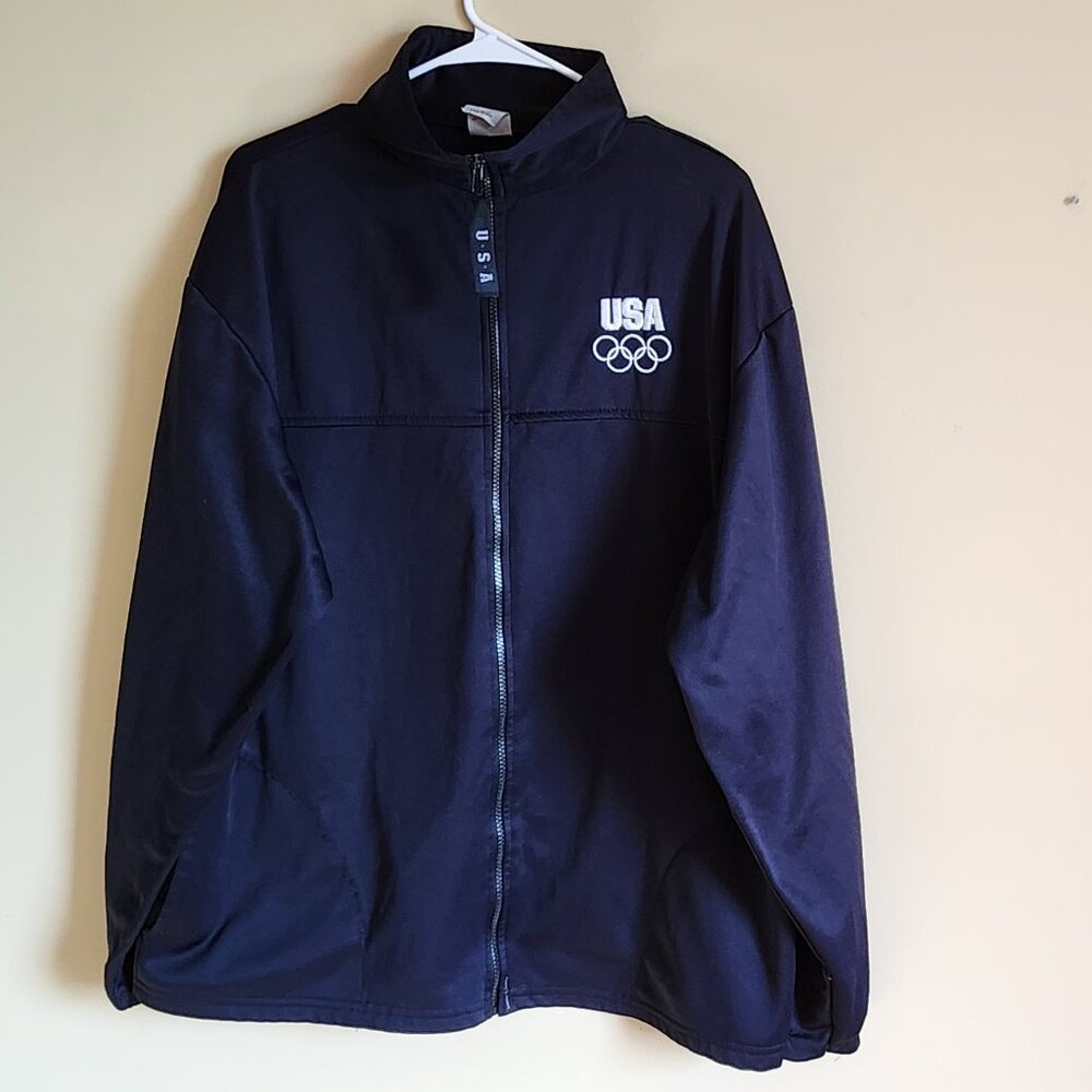 USA Olympic Committee Vintage Blue Full Zip Up - side Pockets Jacket Size XXL